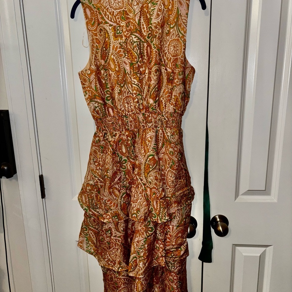 MSK Orange and Green Paisley midi Dress boho Size small A00309 - Picture 2 of 6